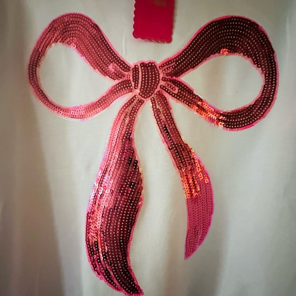 NWT Simply Southern Pink Sequin Bow Design Top Sweatshirt! XLARGE - Picture 2 of 8